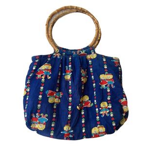 Handmade Purse With Wooden Handles Raggedy Ann & Andy Handbag Vintage Casual